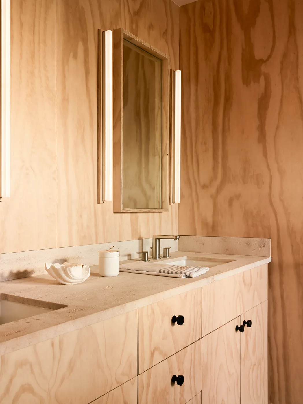Plywood vanity and bathroom interior